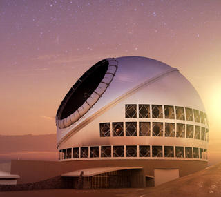 Artist impression of the TMT Observatory at sunset