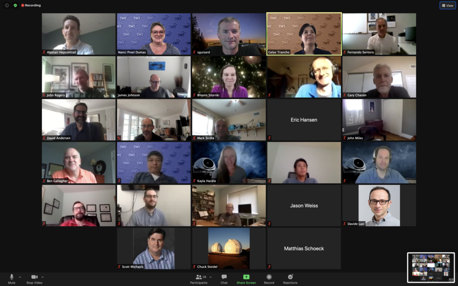 Screenshot of the TMT’s optical Test Instrument System (TINS) Preliminary Design Review participants on 16 September 2020.